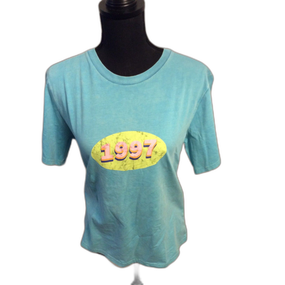 New NWT Kendall + Kylie Blue 1997 Crop Tee Short Sleeve Medium